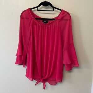 Sheer pink blouse with lower flutter sleeves